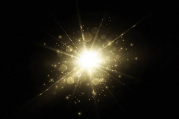 发光在透明的背景上爆炸 太阳光 美丽的光芒闪耀 明亮的星星 — 图库矢量图片