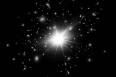 Işık etkisi. Parlak Yıldız. Işık şeffaf bir arkaplanda patlar. Parlak güneş.