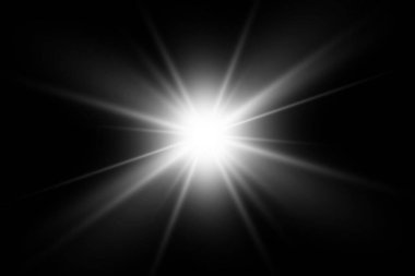 Işık etkisi. Parlak Yıldız. Işık şeffaf bir arkaplanda patlar. Parlak güneş.