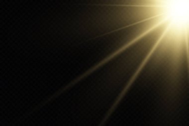 Siyah arka planda izole edilmiş parlak altın yıldızlar. Efektler, parıltı, çizgiler, parıltı, patlama, altın ışık. Vektör illüstrasyonu