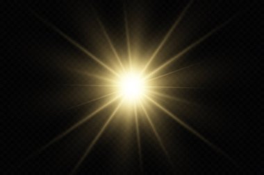 Siyah arka planda izole edilmiş parlak altın yıldızlar. Efektler, parıltı, çizgiler, parıltı, patlama, altın ışık. Vektör illüstrasyonu