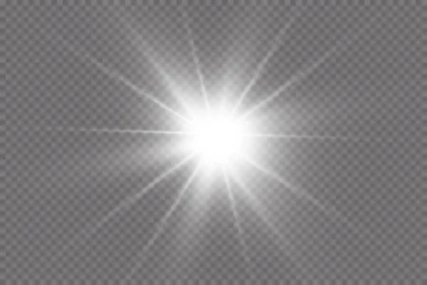 Efecto Luz Estrella Brillante Luz Explota Sobre Fondo Transparente Sol — Archivo Imágenes Vectoriales