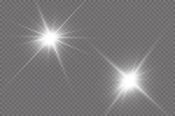 Světelný Efekt Jasná Hvězda Světlo Exploduje Průhledném Pozadí Jasné Slunce — Stockový vektor