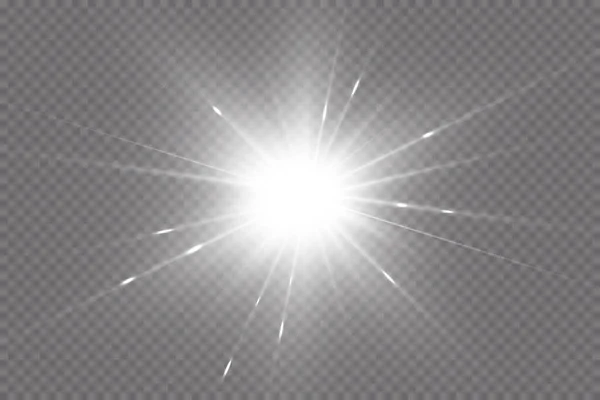 Effetto Luce Stella Luminosa Luce Esplode Uno Sfondo Trasparente Sole — Vettoriale Stock