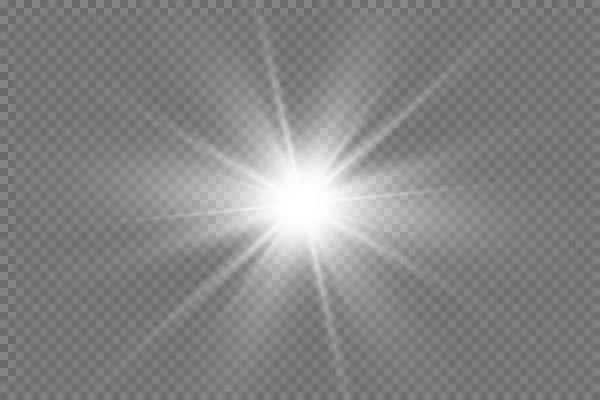 Efekt Świetlny Jasna Gwiazda Światło Eksploduje Przejrzystym Tle Jasne Słońce — Wektor stockowy