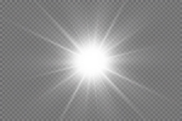Effetto Luce Stella Luminosa Luce Esplode Uno Sfondo Trasparente Sole — Vettoriale Stock
