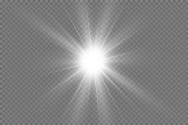 Efecto Luz Estrella Brillante Luz Explota Sobre Fondo Transparente Sol — Vector de stock