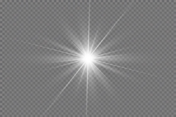 Efeito Luz Estrela Brilhante Luz Explode Sobre Fundo Transparente Sol —  Vetores de Stock
