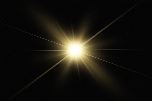 輝く金色の星は黒い背景に孤立しています グレア ライン 黄金の光 ベクターイラスト — ストックベクタ