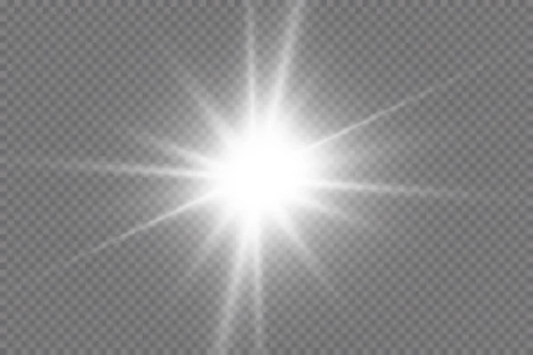 Efecto Luz Estrella Brillante Luz Explota Sobre Fondo Transparente Sol — Vector de stock