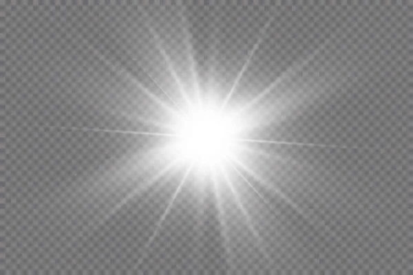 Effet Lumineux Étoile Lumineuse Lumière Éclate Sur Fond Transparent Soleil — Image vectorielle