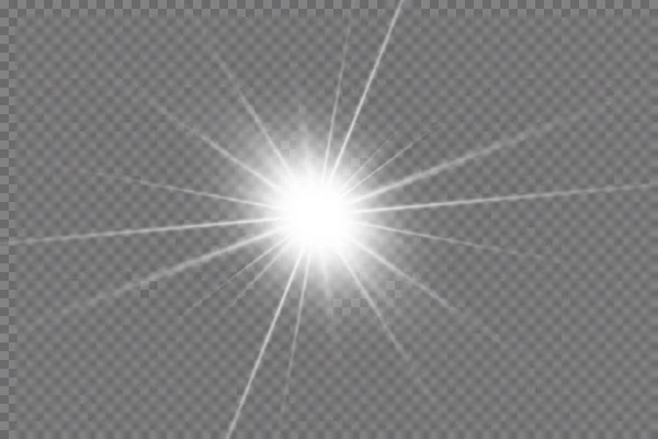Efeito Luz Estrela Brilhante Luz Explode Sobre Fundo Transparente Sol —  Vetores de Stock