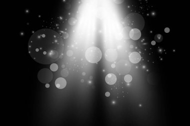 Vektör şeffaf güneş ışığı. Vektör sahnesi spot ışıklarıyla aydınlatıldı. Şeffaf arkaplanda ışık efekti