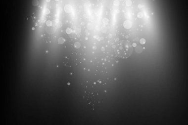 Vektör şeffaf güneş ışığı. Vektör sahnesi spot ışıklarıyla aydınlatıldı. Şeffaf arkaplanda ışık efekti