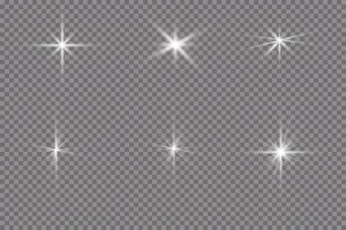 Işık etkisi. Parlak Yıldız. Işık şeffaf bir arkaplanda patlar. Parlak güneş.