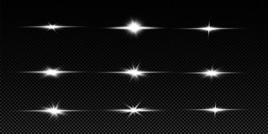 Işık etkisi. Parlak Yıldız. Işık şeffaf bir arkaplanda patlar. Parlak güneş.