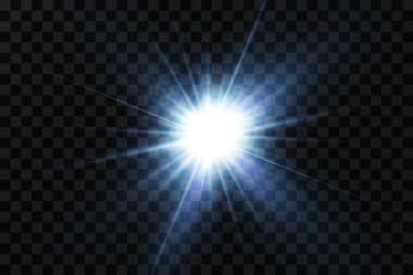 Parlak parçacıklar, yanan mavi ışıklar, yıldızlar, lazerler. Vektör.