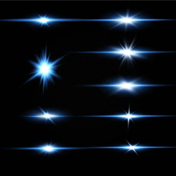 Heldere Deeltjes Brandend Blauw Licht Sterren Lasers Vector — Stockvector