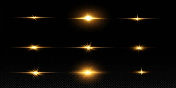 Gouden Sterren Gloeiend Effect Gloeiende Lichten Zon Vector — Stockvector
