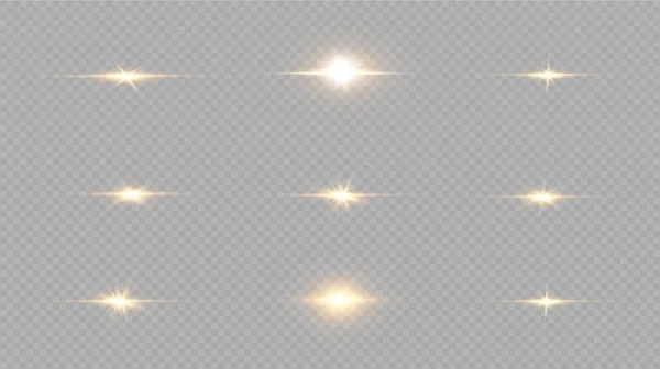 Estrellas Doradas Efecto Brillo Luces Brillantes Sol Vector — Vector de stock