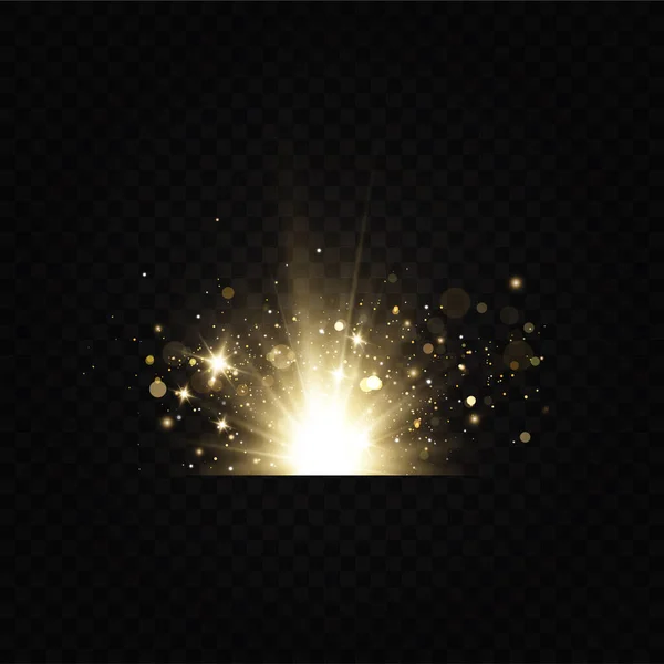 Des Étoiles Dorées Brillantes Effets Lumière Éblouissement Bokeh Paillettes Explosion — Image vectorielle