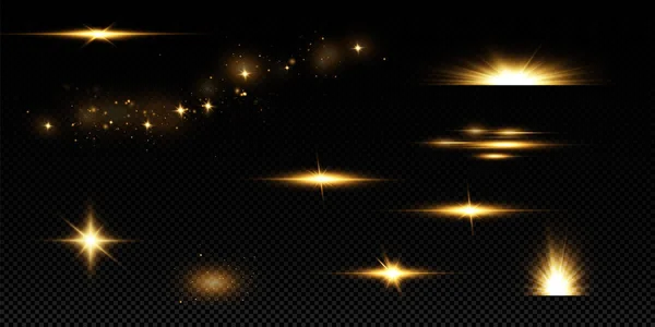 Csillogó Arany Csillagok Elszigetelt Fekete Háttér Hatások Ragyogás Vonalak Csillogás — Stock Vector