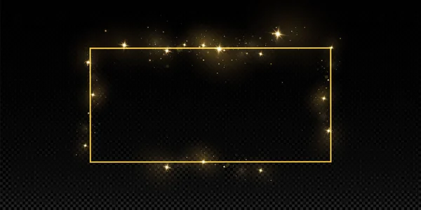 Goldener Rahmen Mit Lichteffekten Leuchtendes Rechteck Banner Vereinzelt Auf Schwarzem — Stockvektor