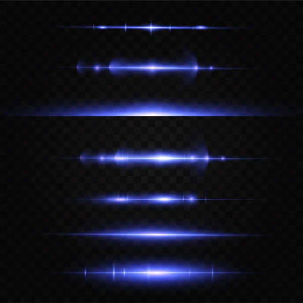 Pakket Blauwe Horizontale Lenzen Verblinding Laserstralen Verblinding Lichtstralen Gloeiende Strepen — Stockvector