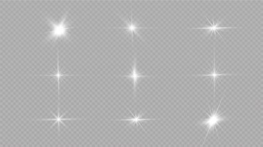 Beyaz parlayan ışık şeffaf bir arkaplanda patlar. Ray 'le. Şeffaf, parlak güneş. Parlak bir ışıltının merkezi.