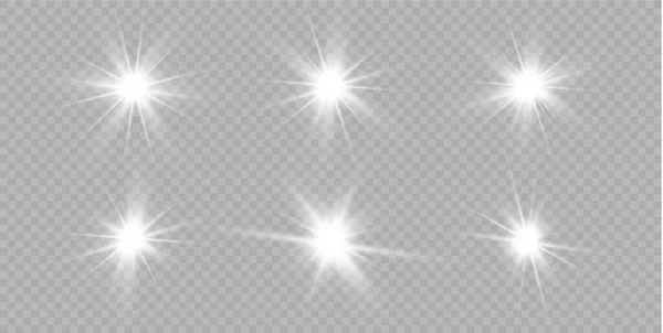 Белый Светящийся Свет Взрывается Прозрачном Фоне Рэем Яркое Яркое Солнце — стоковый вектор