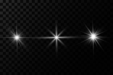 Beyaz parlayan ışık şeffaf bir arkaplanda patlar. Ray 'le. Şeffaf, parlak güneş. Parlak bir ışıltının merkezi.