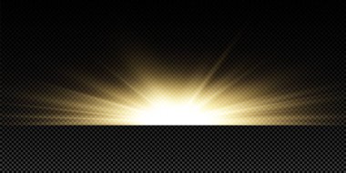Parlayan altın yıldızlar. Işık efektleri, parıltı, parıltı, patlama, altın ışık. Vektör illüstrasyonu.