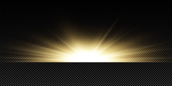 Shining Golden Stars Light Effects Glare Glitter Explosion Golden Light — Stock Vector