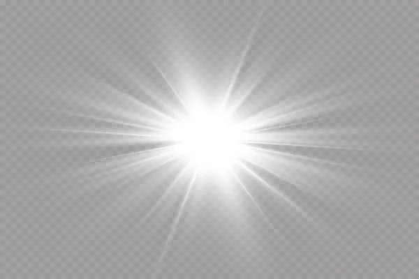 Efecto Luz Estrella Brillante Luz Explota Sobre Fondo Transparente Sol — Archivo Imágenes Vectoriales