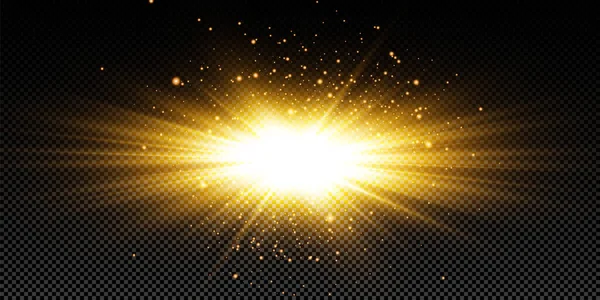 Zářící Zlaté Hvězdy Světelné Efekty Záře Třpyt Exploze Zlaté Světlo — Stockový vektor