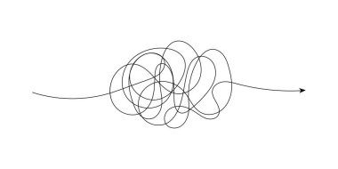 Çılgınca dağınık bir çizgi. Aralarına çizilmiş yuvarlak elementler, serbest çizim ve semboller dizisi bağlı dağınık demet sembolleri. Siyah ve beyaz soyut karalamalar, kaos çizimleri. Vektör illüstrası.