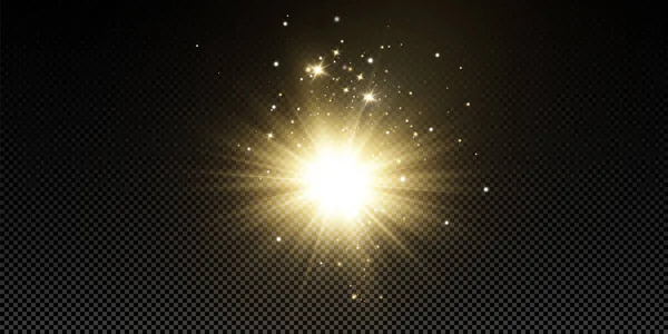 Сияющие Золотые Звезды Световые Эффекты Блики Боке Блеск Взрыв Золотой — стоковый вектор