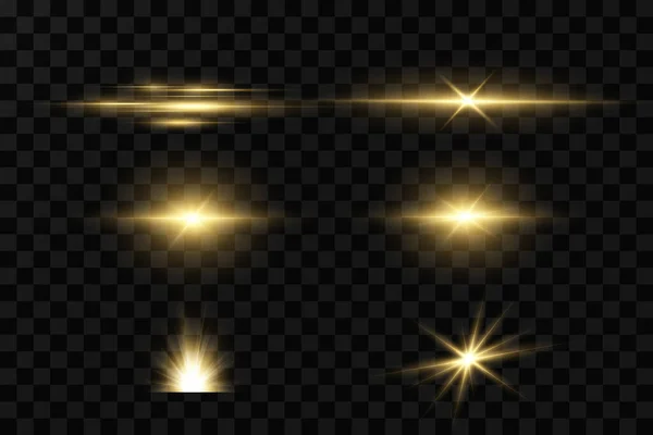 Estrellas Doradas Brillantes Efectos Luz Deslumbramiento Bokeh Brillo Explosión Luz — Vector de stock
