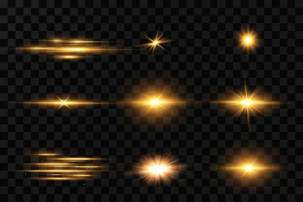 Leuchtende Goldene Sterne Lichteffekte Blendung Bokeh Glanz Explosion Goldenes Licht — Stockvektor