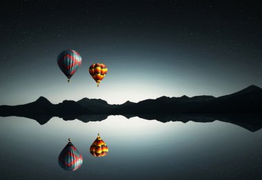 Ballons reflection in lake