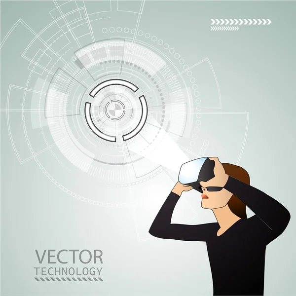 Met de virtual reality bril — Stockvector