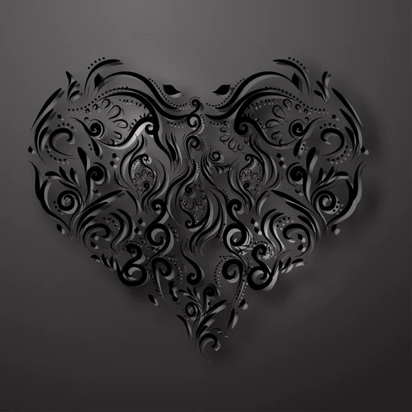 Corazón floral ornamental — Vector de stock