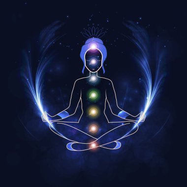 Vektör illüstrasyon konsepti Aura ve çakra, meditasyon.