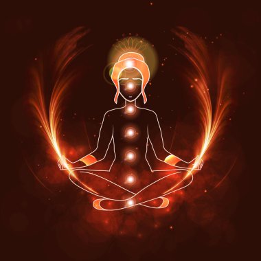 Vektör illüstrasyon konsepti Aura ve çakra, meditasyon.