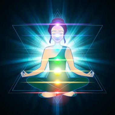 Vektör illüstrasyon soyut arka plan konsepti aura ve çakra, insan vücudu..