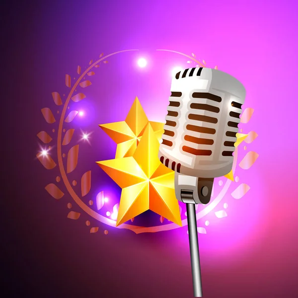 Vektorový Koncept Ilustrace Zpěvu Hudby Karaoke Hlasu Retro Mikrofon Hvězdy — Stockový vektor