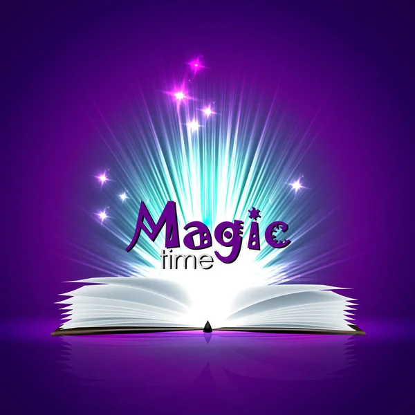Sihirli Kitabı Parlak Işıkları Olan Bir Değneği — Stok Vektör