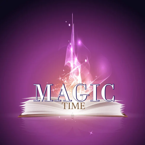 Libro Magia Abierto Una Varita Con Luces Brillantes — Vector de stock