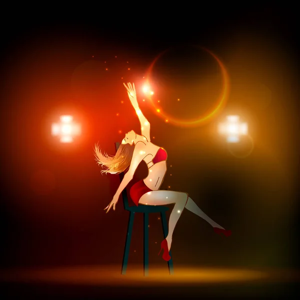 The girl is dancing on the chair. — Stock Vector