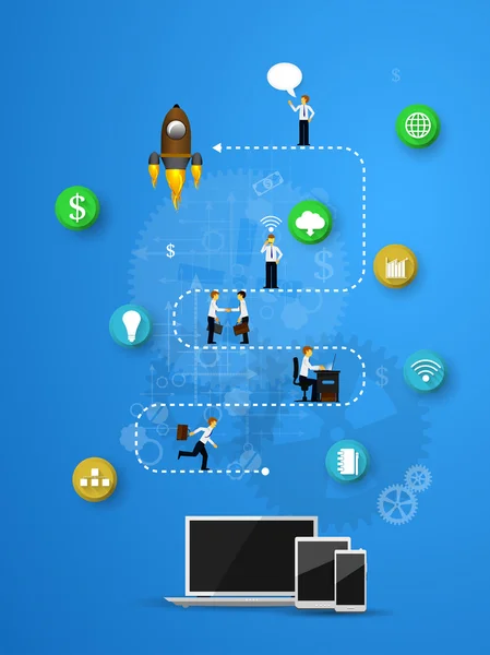 Trabajo en equipo, mostrando la transacción, gráficos, cooperación — Vector de stock